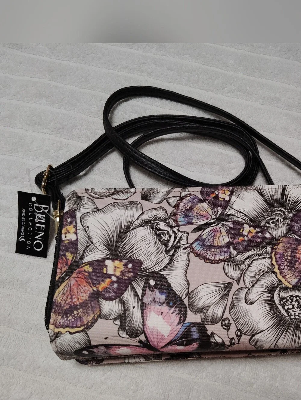 BUENO COLECCION FLORAL & BUTTERFLY 🦋 CROSSBODY BAG - PINK/BLACK /GRAY
